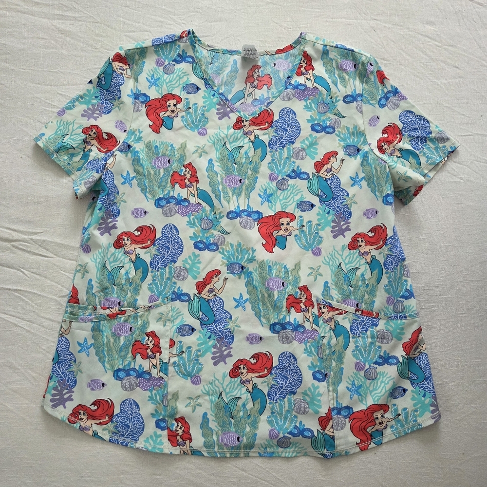 Disney Scrub Tops Bundle XL Little Mermaid Lilo & Stitch Shirts Womens Ariel - Picture 14 of 15